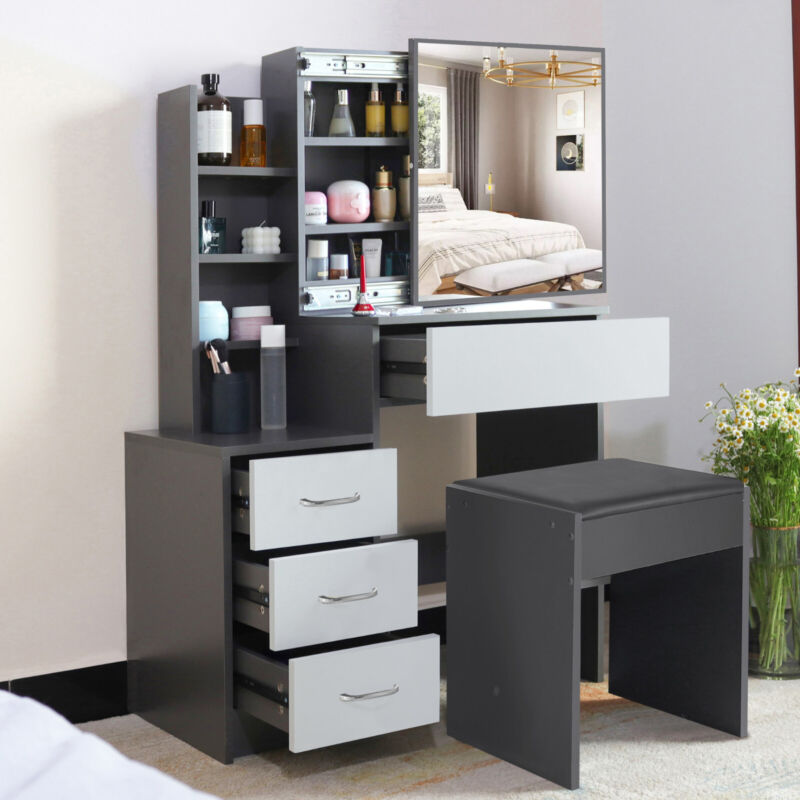 Dressing Table With Mirror Drawers Stool Set Bedroom Makeup Desk Vanity Table