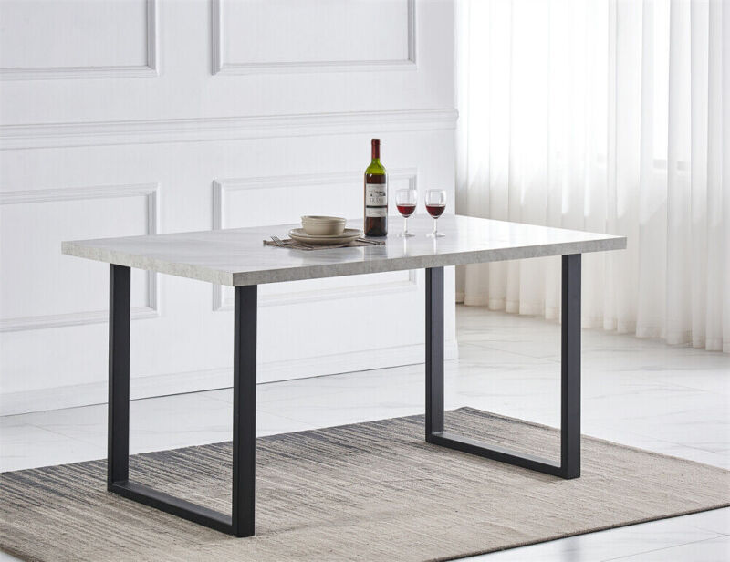 Wooden Dining Table and 4 Chairs Set Pu Leather Seat Kitchen Hoom Office Grey