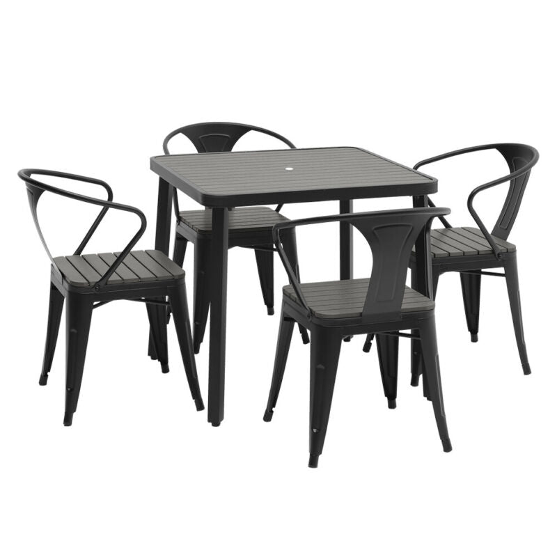 Outdoor Plastic Wood table Table & Chair Sets Yard Garden Armchair Table Set