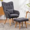 Fabric Armchair Sofa Buttoned High Back Upholstered with Foot Stool Accent Chair