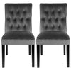2X High Back Velvet Fabric Buttoned Back Dining Chairs Soft Side Chair Wood Legs
