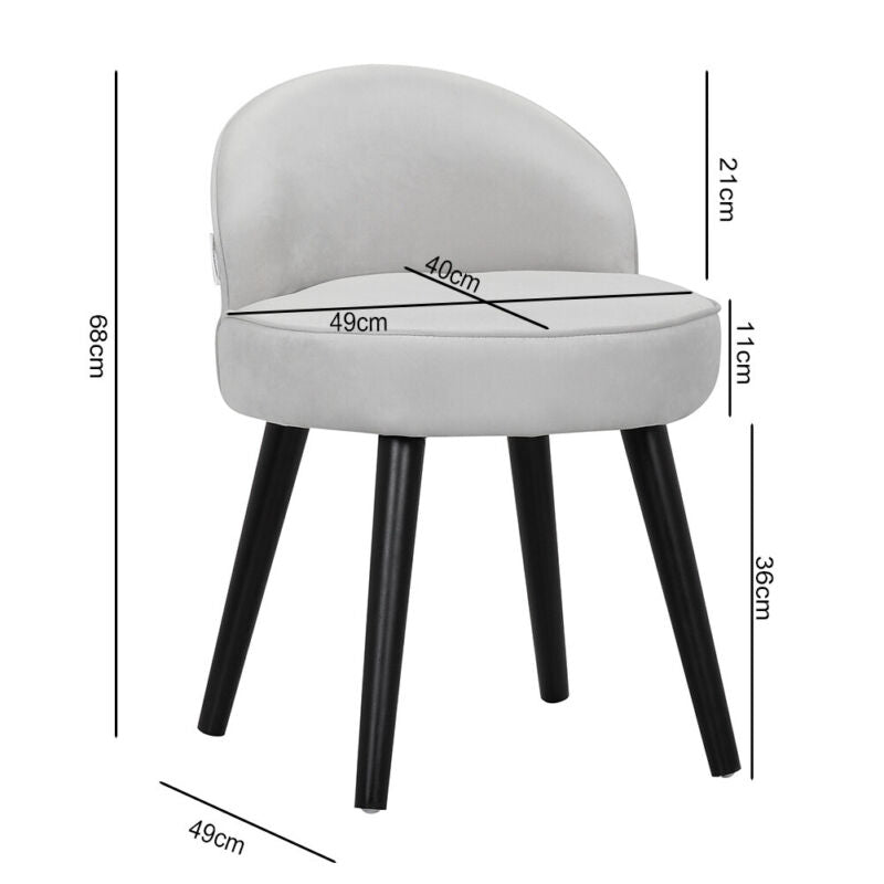 Velvet Makeup Vanity Stool Chair Padded Seat w/ Wooden Legs Dressing Table Stool