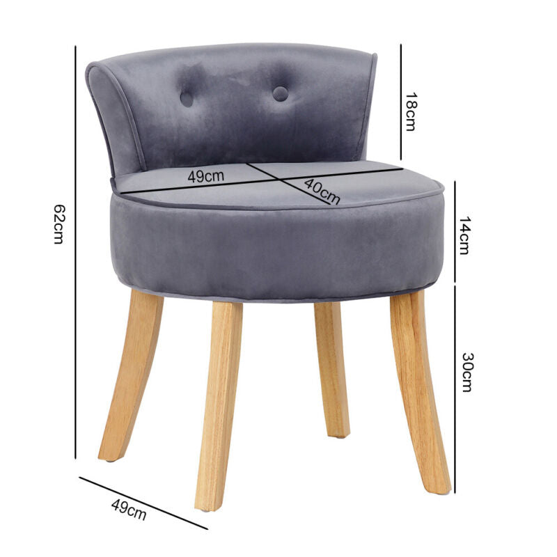 Velvet Makeup Vanity Stool Chair Padded Seat w/ Wooden Legs Dressing Table Stool