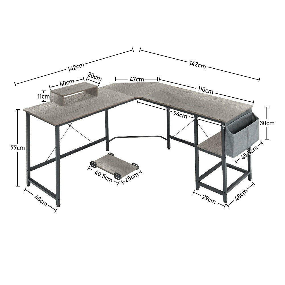 L Shape Corner Computer Desk Laptop PC Study Table HomeOffice Workstation Gaming