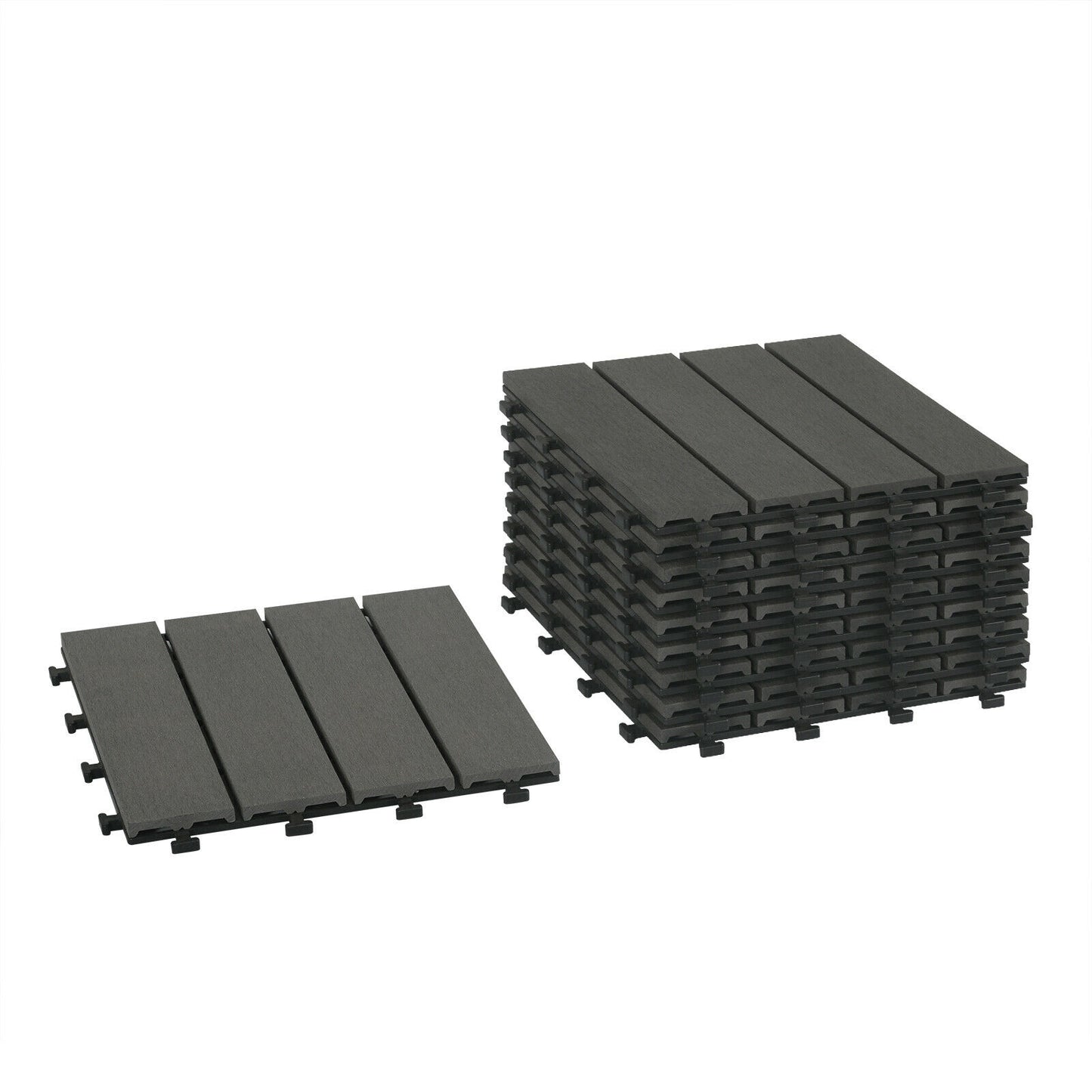 11x WPC Decking Tiles Garden Patio Balcony Interlocking Composite Decking Floor