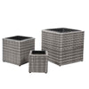 3 Pcs Garden Rattan Planter Pot Set Outdoor Flower Plant Boxes Pots Square