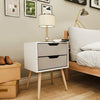 x1 Chic White grey Bedside Table Cabinet 2 Drawers Wood Leg Bedroom Furniture