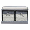 Vintage Storage Bench Woven Basket Window Seat Padded Ottoman Shoe Cabinet Porch