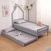 THEO KIDS WOODEN HOUSE TREEHOUSE SINGLE BED FRAME - WHITE/GREY - TRUNDLE OPTION