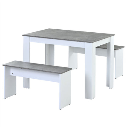 3Pcs Marble Look Dining Table and Chairs Set 2 Benches Kitchen Furniture MW