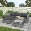 L-shaped Corner Sofa Glass Table Stool Rattan Garden Furniture Patio Lounge Set