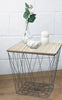 Square metal wire coffee side table geometric iron storage basket natural wooden