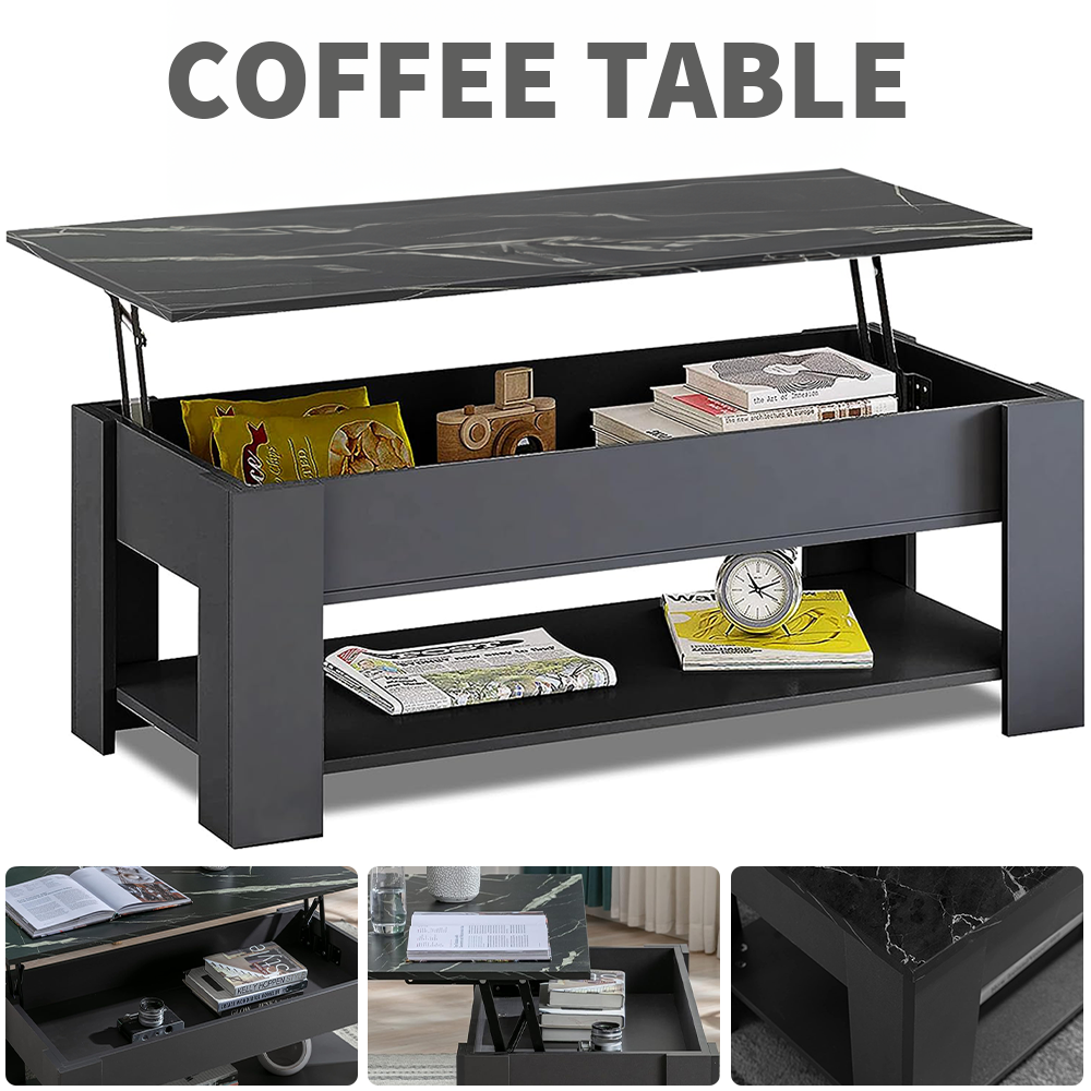 Modern Sliding Top Coffee Table with Bottom Shelf and Hidden Storage Tea Table