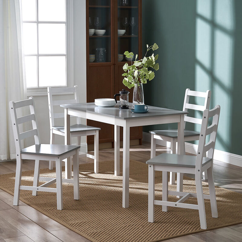 New Solid Wood Dining Table and 4 Chairs Set Home Kitchen Furniture 4 Colours