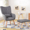 Vintage Fabric Wingback Chair Accent Tub Armchair with Oak Legs Footstool Lounge