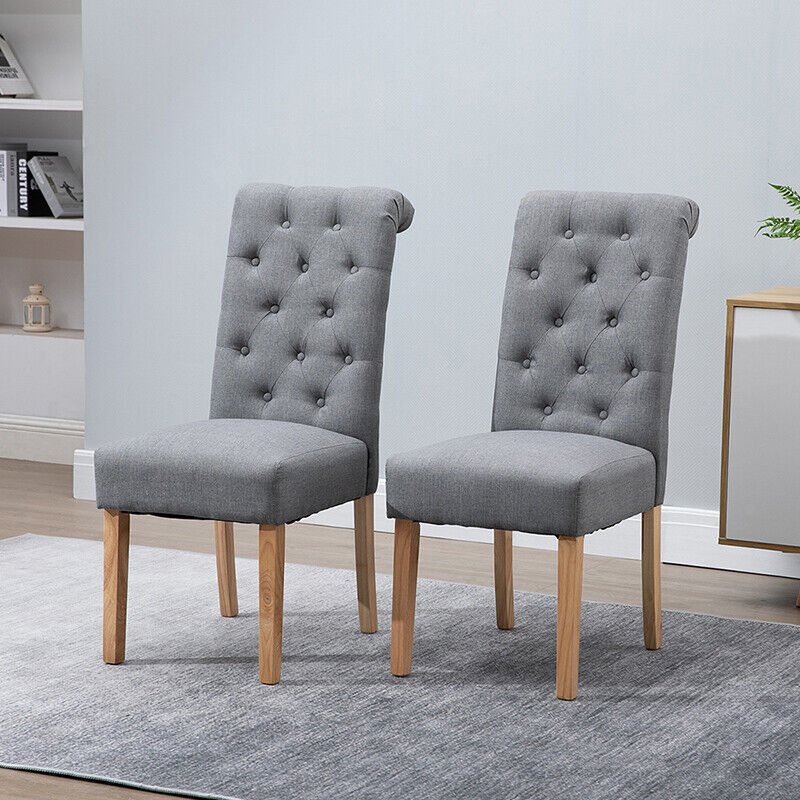 2/4/6x Fabric Button Tufted Dining Chairs Upholstered Kitchen Dining Room Grey
