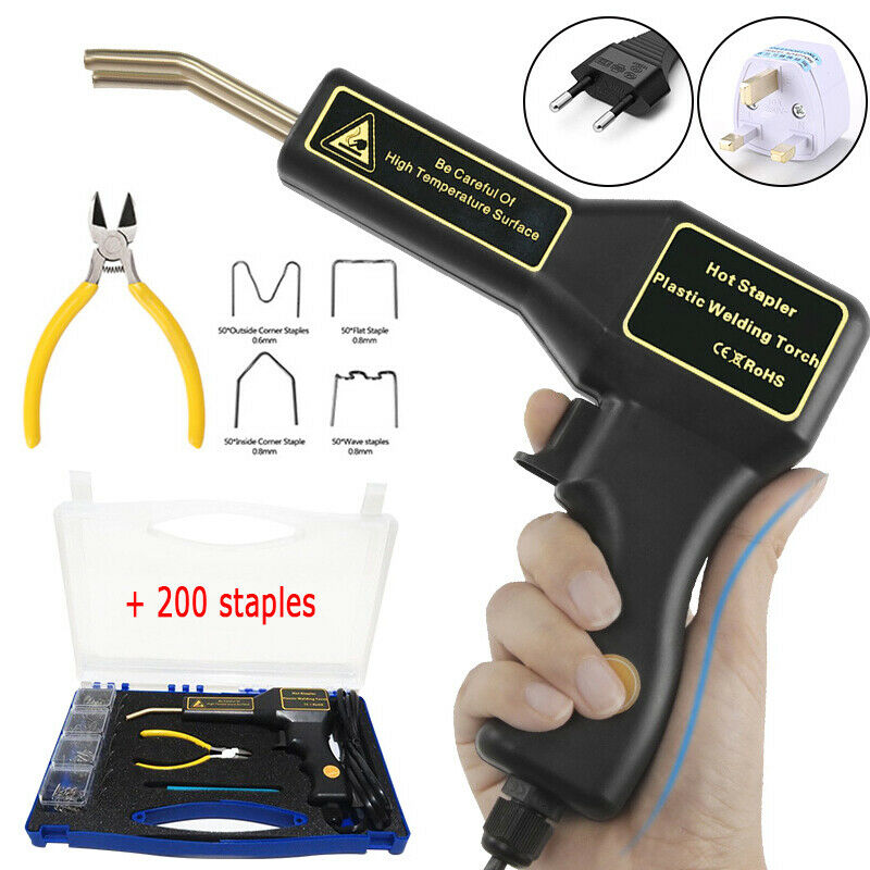 Hot Stapler Plastic Repair Car Bumper Fender Fairing Welder Gun Kit +200 Staples
