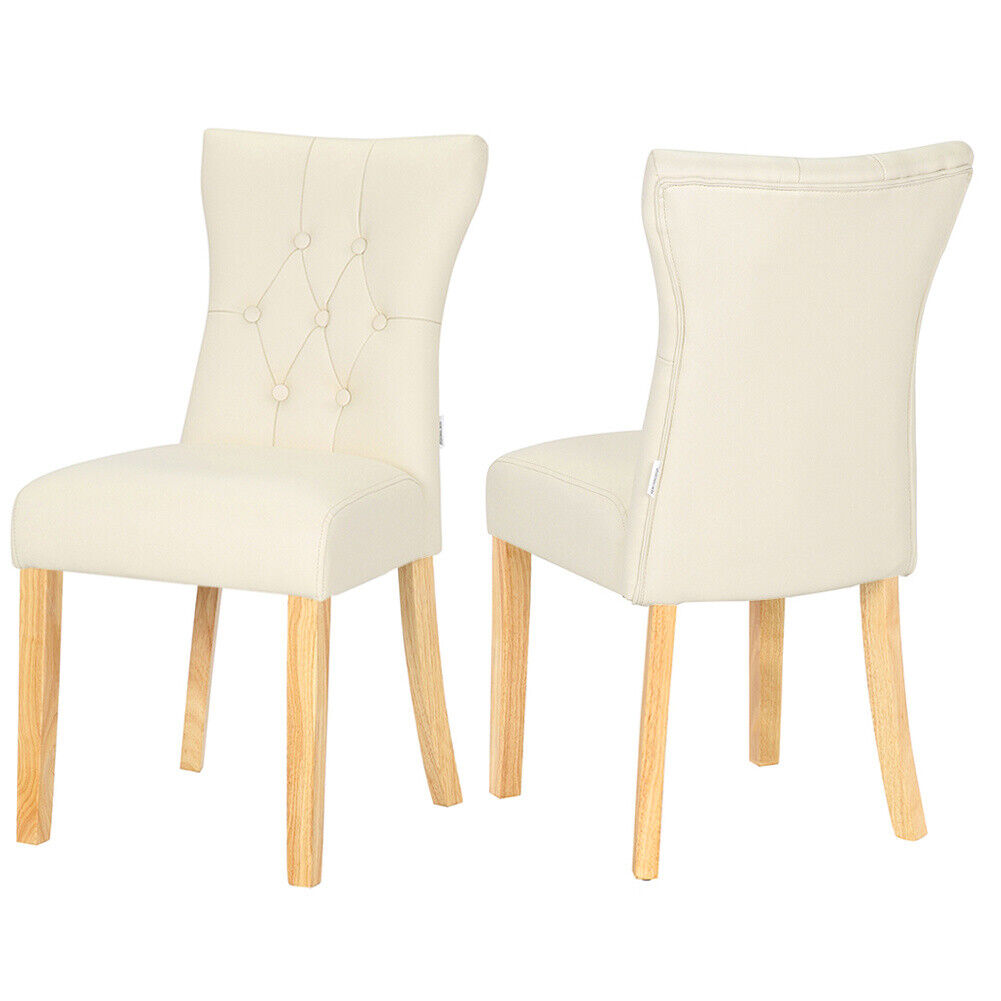 Set of 2 PU Leather Armless Accent Chair with Wooden Legs Side Chair Dining Room