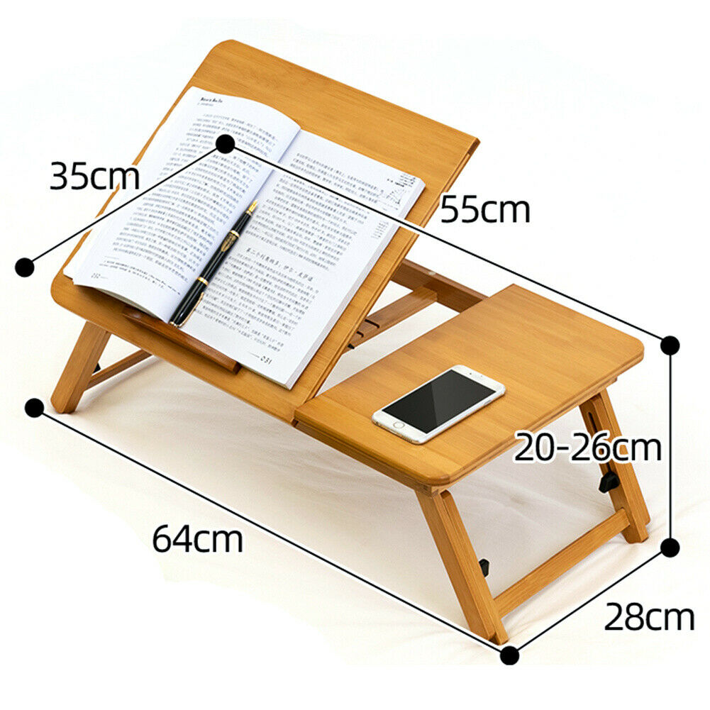 64cm Bamboo Wood Serving Breakfast Lap Tray Table Mate Bed Tray With Folding Leg