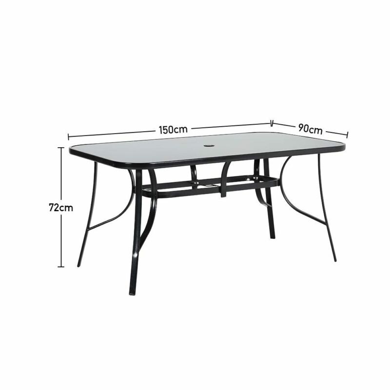 Tempered Glass Top Table Garden Dining Table Outdoor Patio Bistro Umbrella Hole