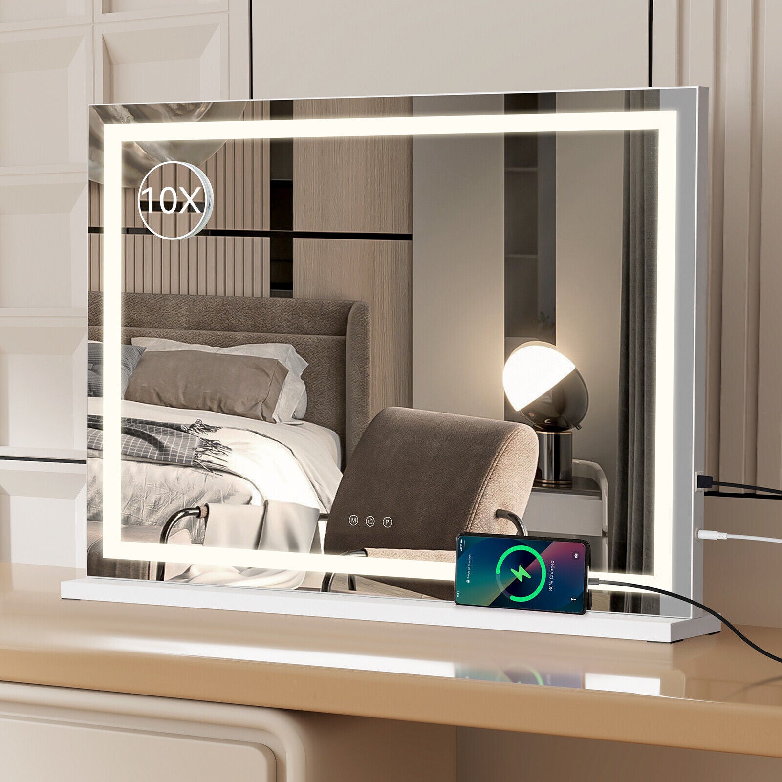 Hollywood Vanity Make Up Mirror with Lights 18-LED Tabletop Wall Metal 80x62cm
