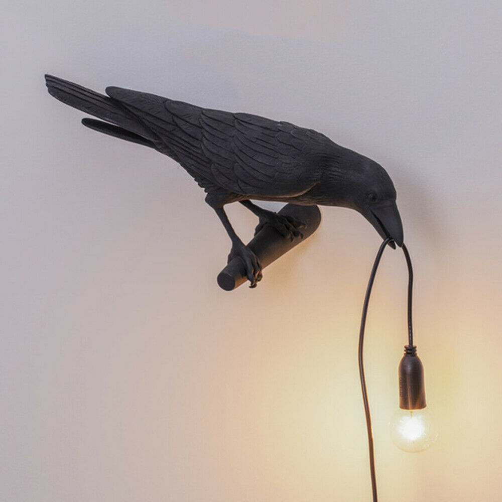 Lucky Bird Table Lamps Resin Crow Desk Lamp Bedroom Wall Sconce Light & UK PLUG