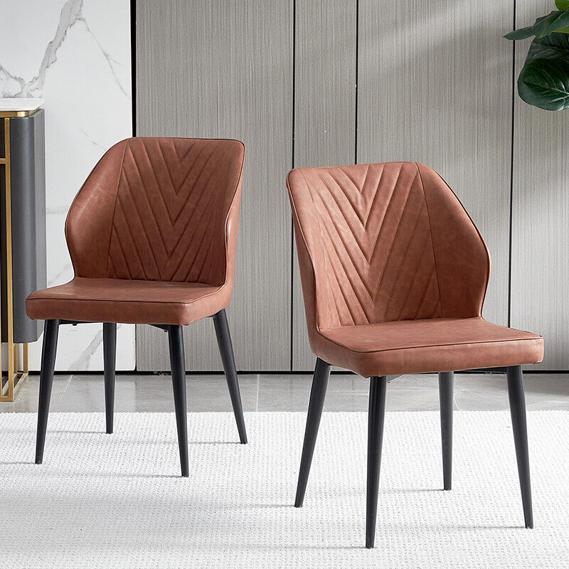 Set of 2 Dining Chairs Faux Leather Padded Metal Legs Easy Care Restaurant Chair