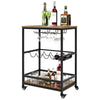 Serving Trolley Kitchen Trolley Cart, Wine Rack Storage Shelf, Lockable Wheels