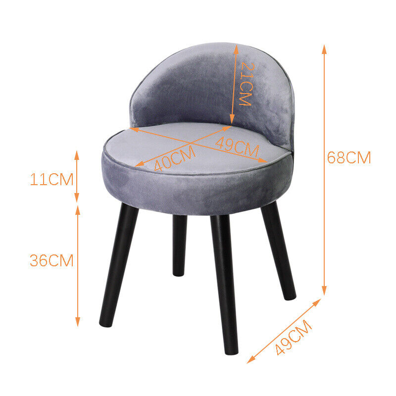 Velvet Makeup Vanity Stool Chair Padded Seat w/ Wooden Legs Dressing Table Stool