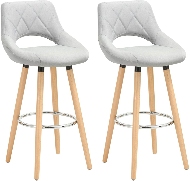 2 pcs Bar Stools Breakfast Kitchen Counter High Stools Wood Legs Barstools