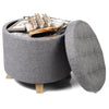 Round Footstool Ottoman Linen Footrest Storage Cover Seat Toy Box Home Bedroom