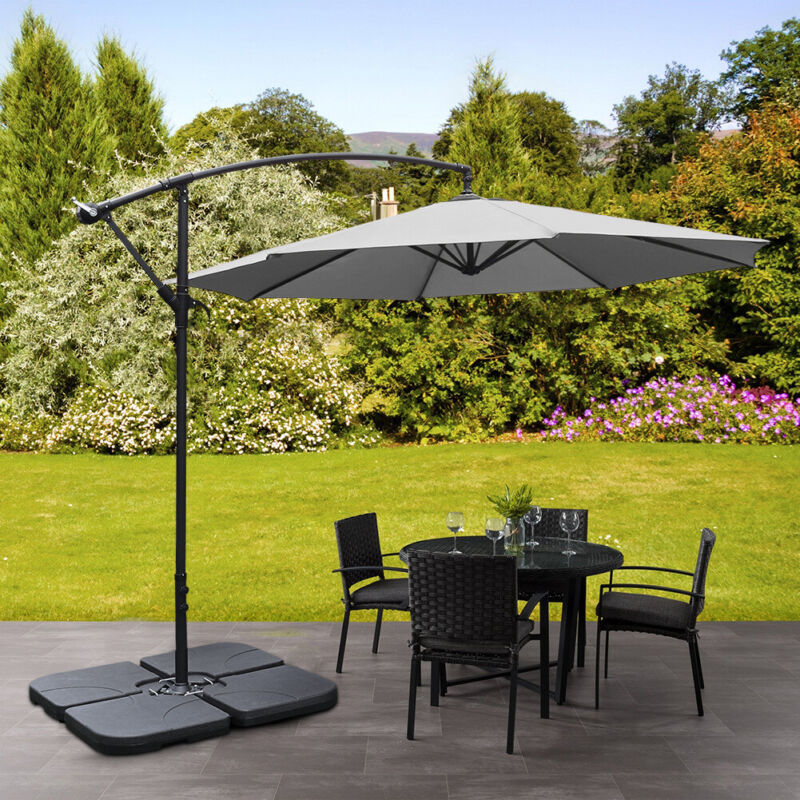 3M Banana Cantilever Umbrella Garden Parasol Hanging Tilt Crank Weight Base Set