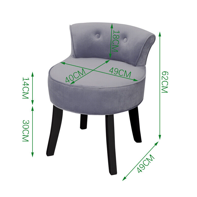 Velvet Makeup Vanity Stool Chair Padded Seat w/ Wooden Legs Dressing Table Stool