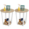 Set of 2 Industrial Side Table Round Sofa End Table w/ Storage Rack Metal Frames
