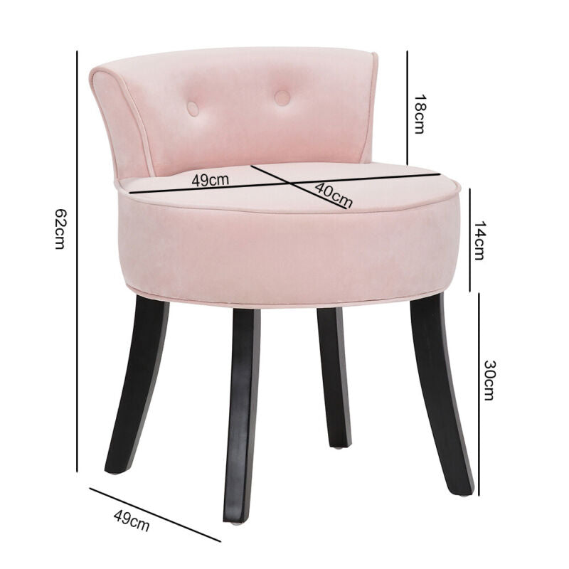 Velvet Makeup Vanity Stool Chair Padded Seat w/ Wooden Legs Dressing Table Stool