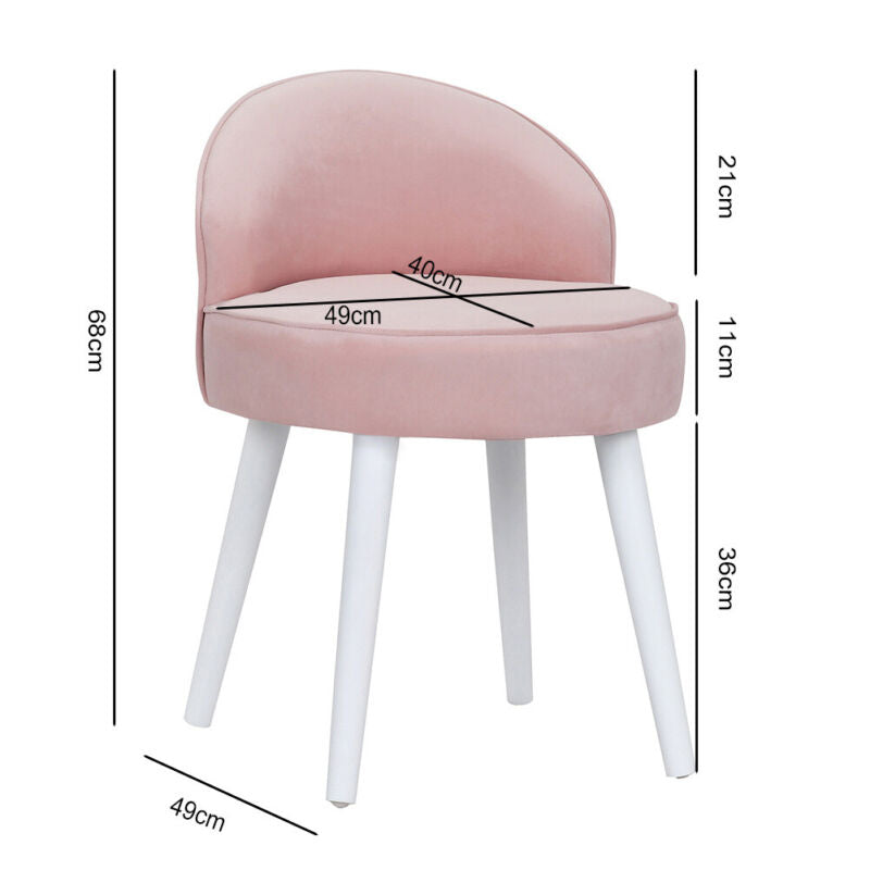 Velvet Makeup Vanity Stool Chair Padded Seat w/ Wooden Legs Dressing Table Stool