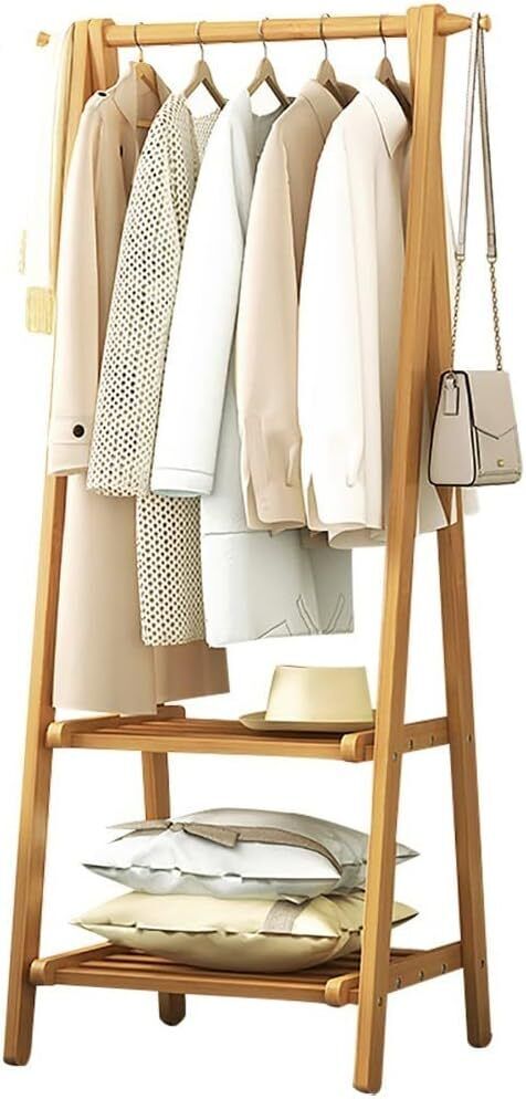 Large Coat Stand Wooden Bamboo Clothes Rail Shelf Corner Garment Rack Home