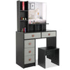 Dressing Table with Drawers, Mirror Stool Set Makeup Desk Vanity Table Bedroom