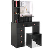 Dressing Table with Drawers, Mirror Stool Set Makeup Desk Vanity Table Bedroom