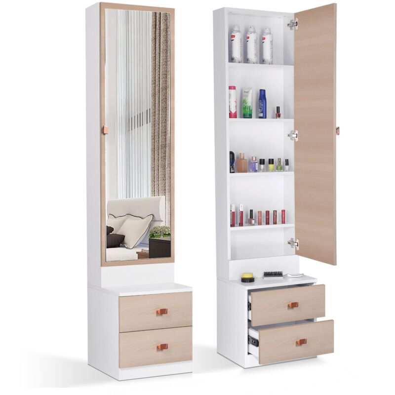 Dressing Table with Drawers, Mirror Stool Set Makeup Desk Vanity Table Bedroom