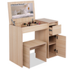 Dressing Table with Drawers, Mirror Stool Set Makeup Desk Vanity Table Bedroom
