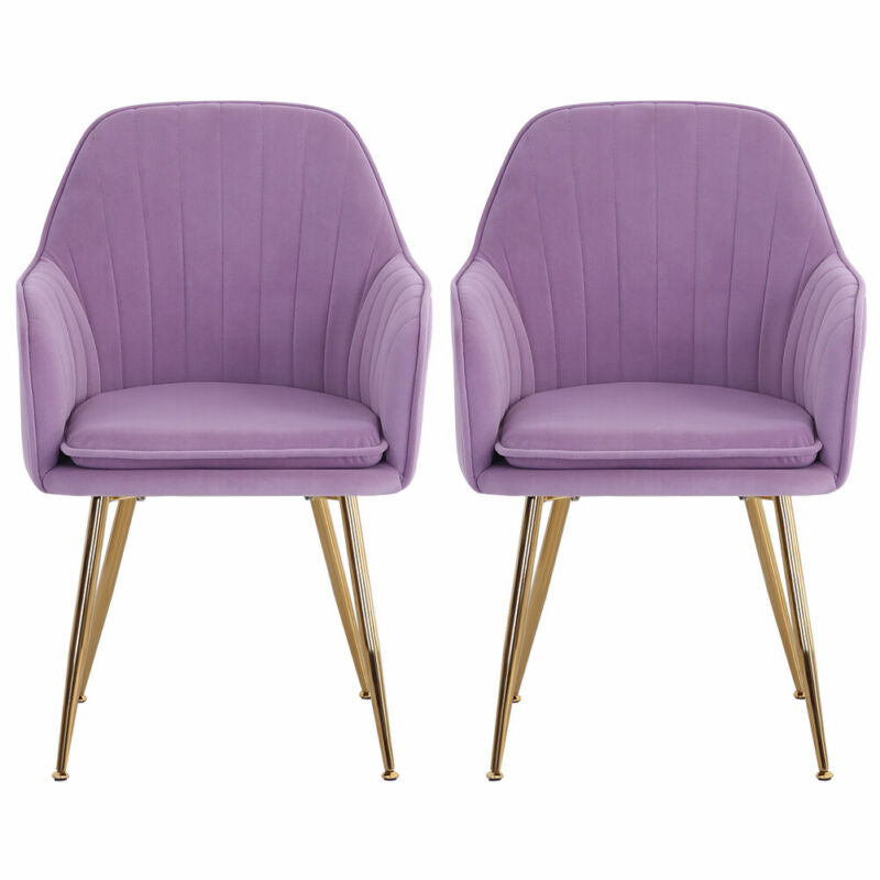 2Pcs Velvet Fabric Dining Chairs Accent Tub Chair Armchair Petal Back Gold Legs