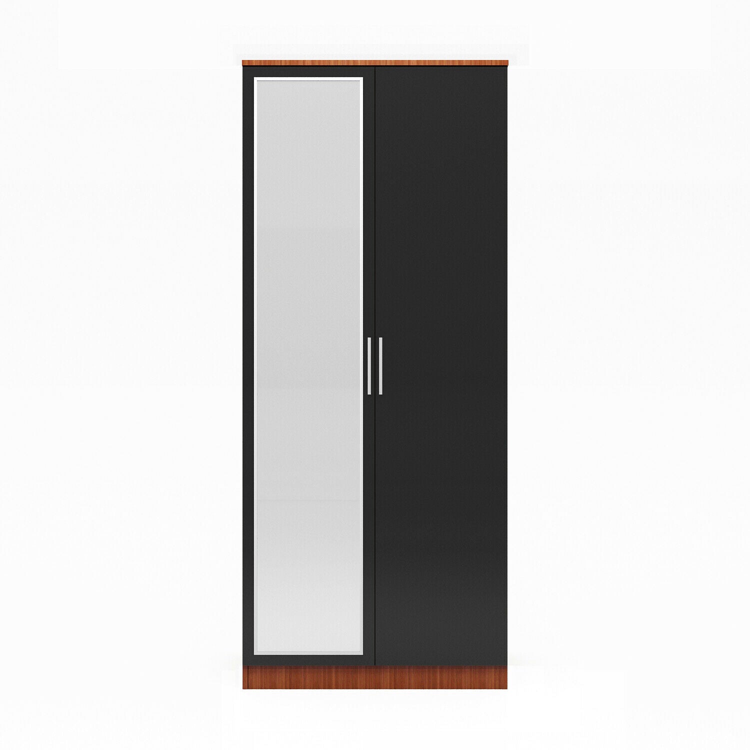 Wardrobe With Mirror 2 High Gloss Write Storage Drawers Door Shelf Bedroom