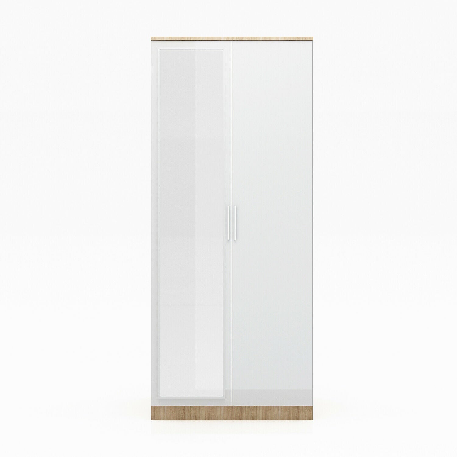 Wardrobe With Mirror 2 High Gloss Write Storage Drawers Door Shelf Bedroom