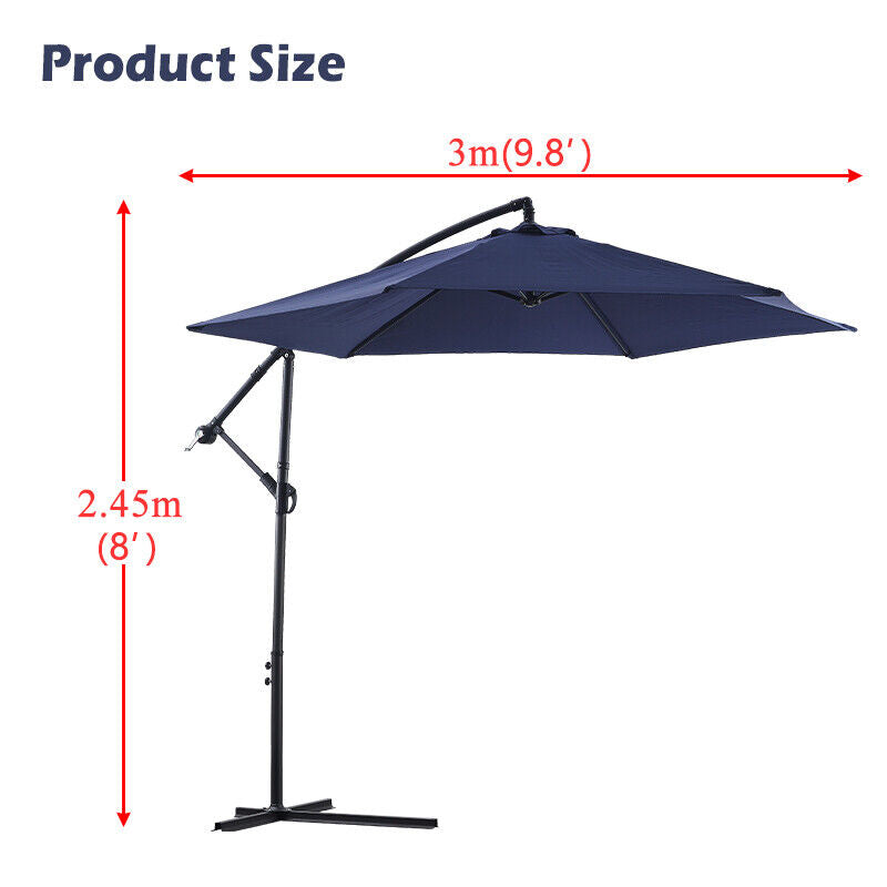 2/2.5/2.7/3M Patio Parasol Sunshade Garden Umbrella Outdoor Canopy Tilt Crank