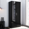 High Gloss 2 Door Black Mirrored Wardrobe Storage Hanging Rail Bedroom Furniture