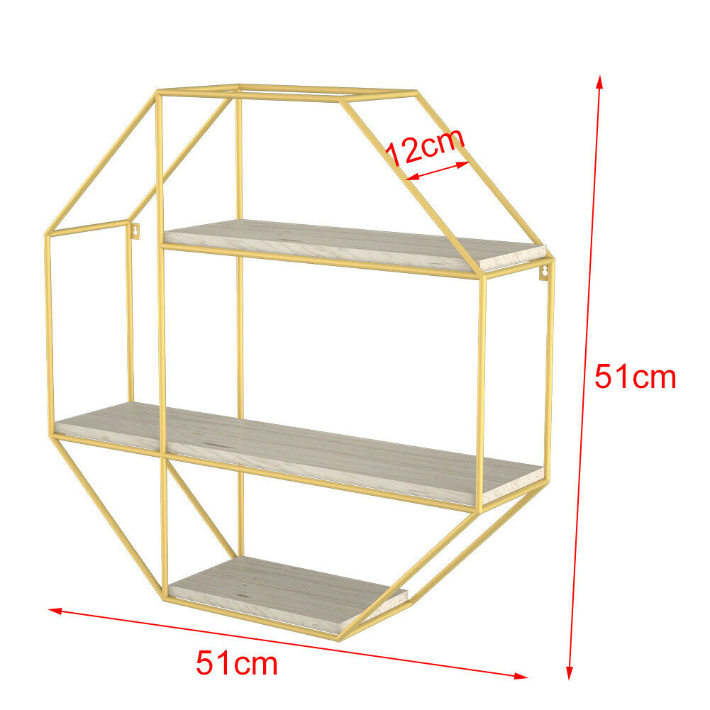 Wall Mounted Storage Shelf Geometric Floating Display Rack Round/Square/Diamond
