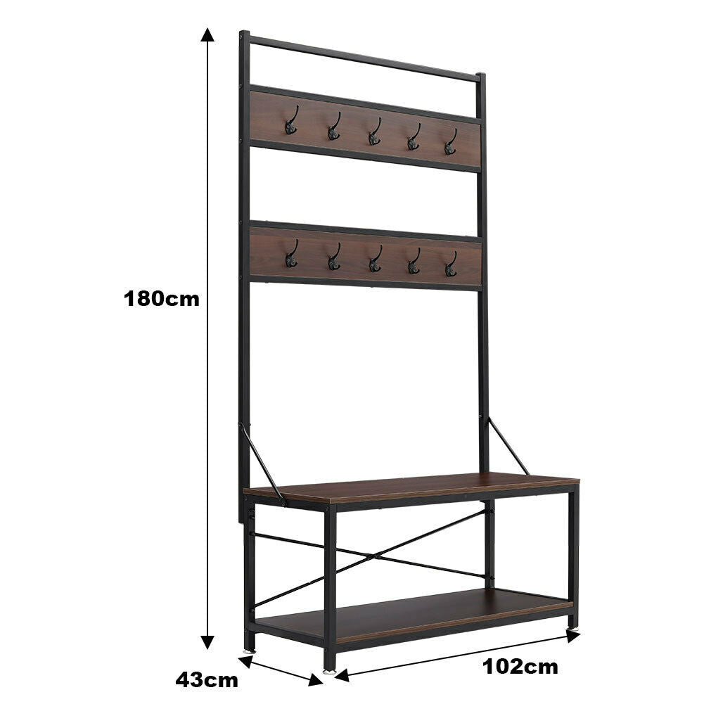 Coat Rack Hat Stand Hallway Stand Open Wardrobe Shoe Bench Clothing Rail Shelf