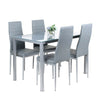 Classic Glass Dining Table and 4 Chairs PU Leather Set Kitchen Home Furniture