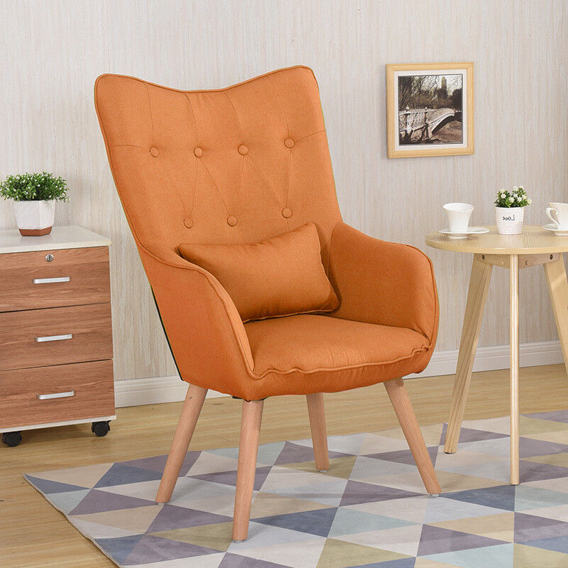 Vintage Fabric Wingback Chair Accent Tub Armchair with Oak Legs Footstool Lounge